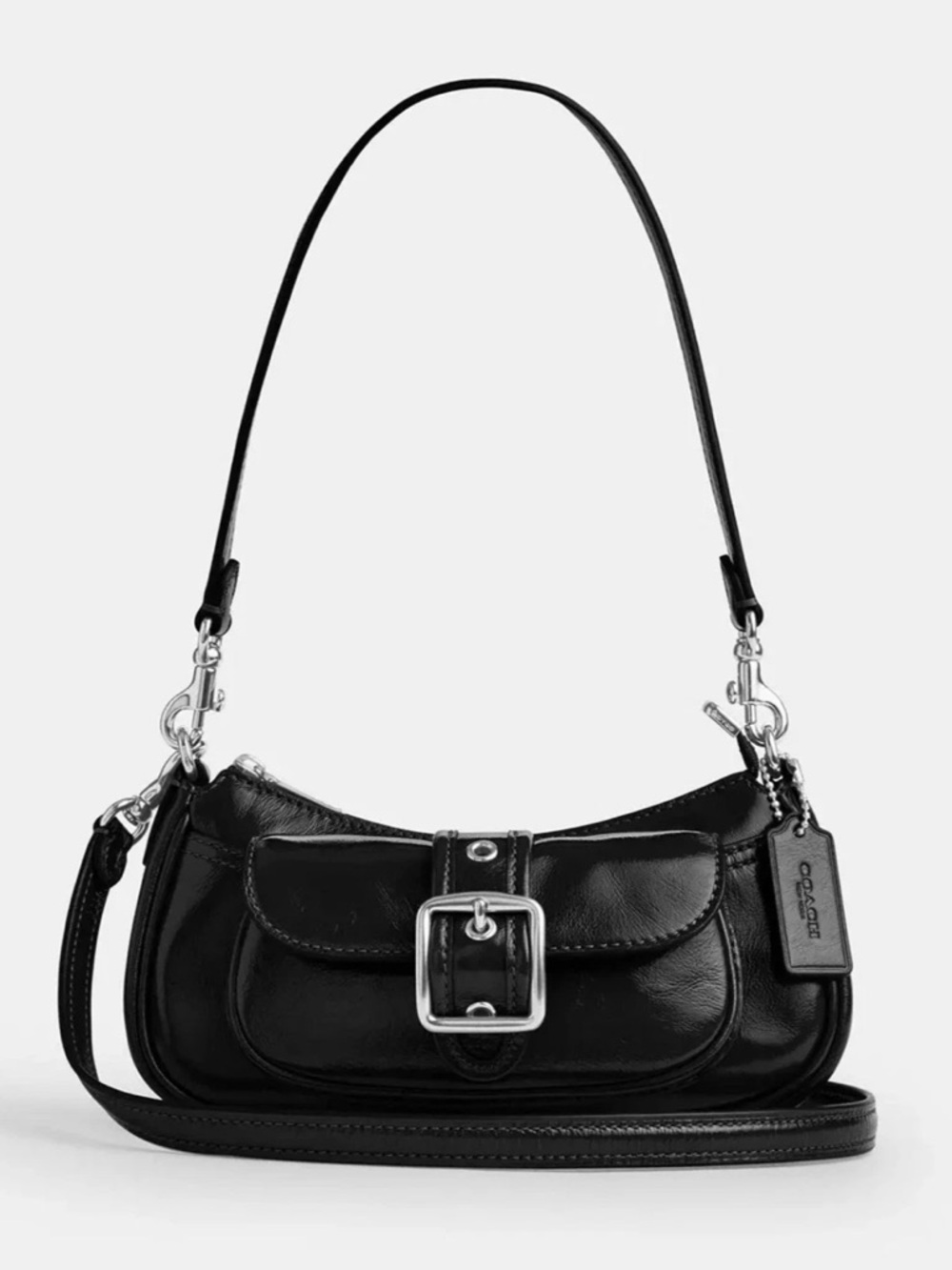 Coach Ashton Mini Black Leather Buckle Shoulder Bag